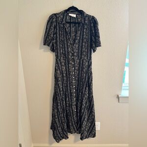 The GREAT The Bridge Black Floral Button-Front Maxi Dress